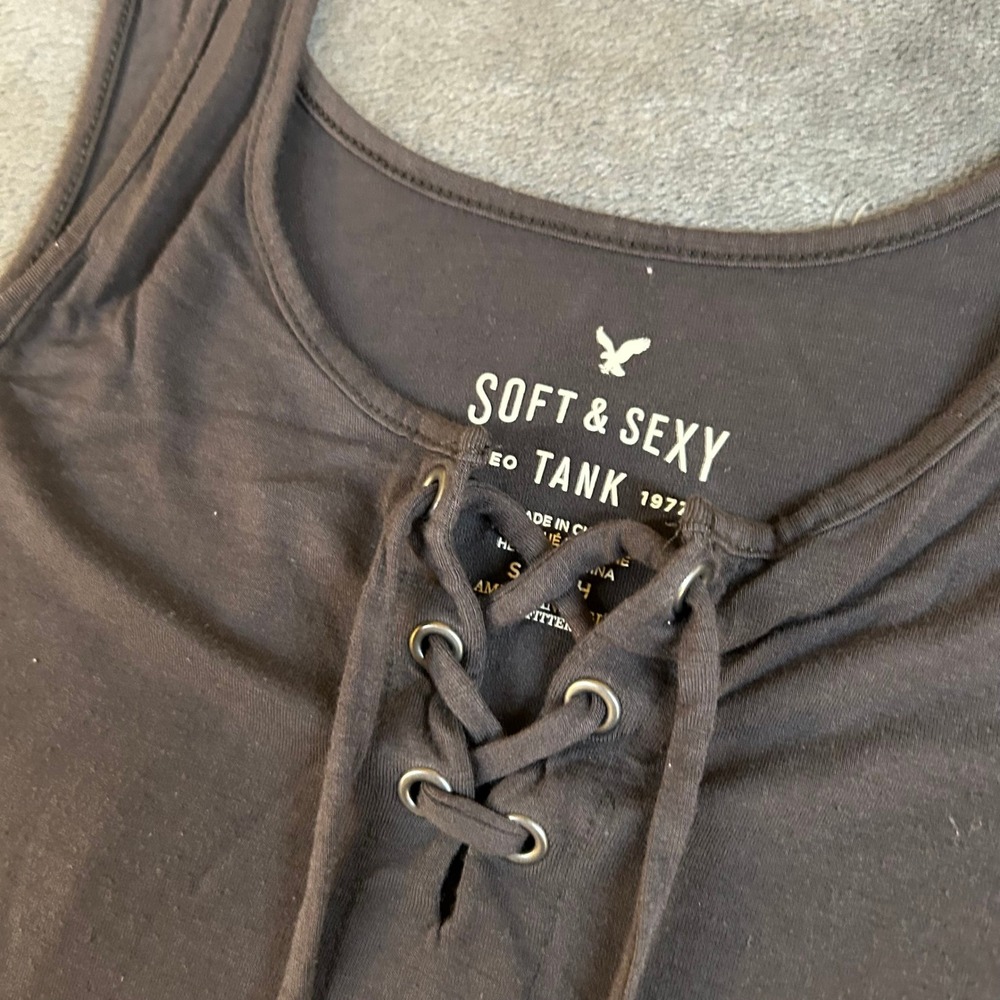 American Eagle Soft & Sexy Tank Top Lace Up Casual Gray Sleeveless Womens Small